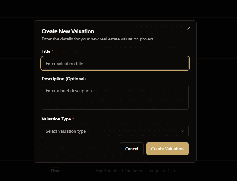 Create new project modal